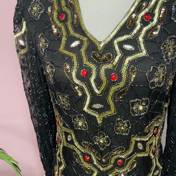Vintage Sequin Dress Rhinestones beaded evening dress - Picture 3 of 8